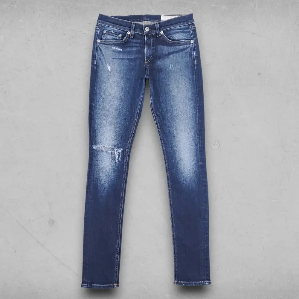 Rag & Bone Jeans Women 28 Dark Blue Skinny Distressed Casual Indie Contemporary
